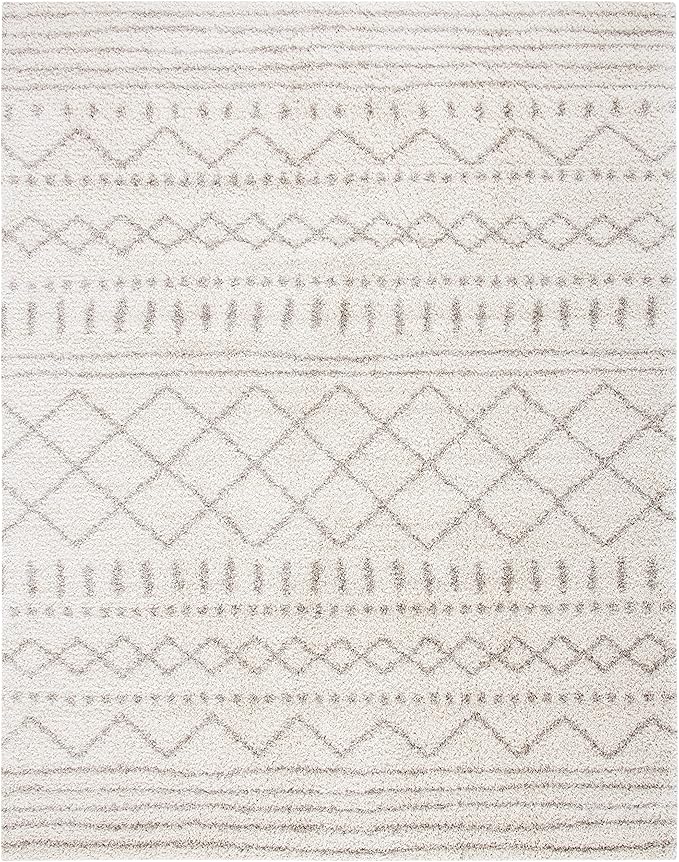 SAFAVIEH Arizona Shag Collection Area Rug - 10' x 14', Ivory & Beige, Moroccan Design, Non-Shedding & Easy Care, 1.6-inch Thick Ideal for High Traffic Areas in Living Room, Bedroom (ASG741A)