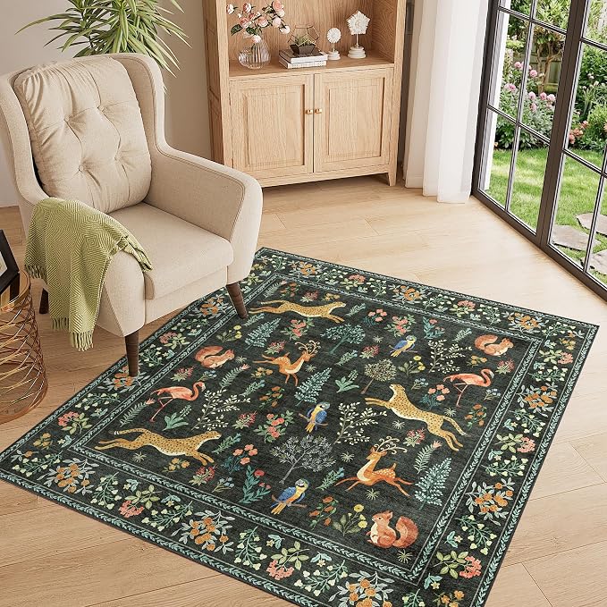 DUKINO 4x4 Square Area Rug, Washable Animal Rug - Image 2