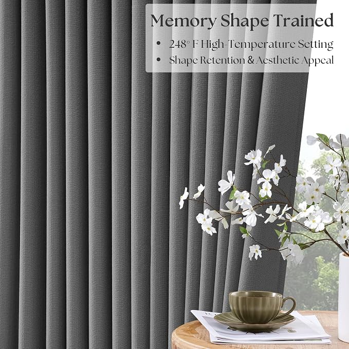 Dark Grey Pleated Thick Linen Blackout Curtains 96 Inches Long - Image 5