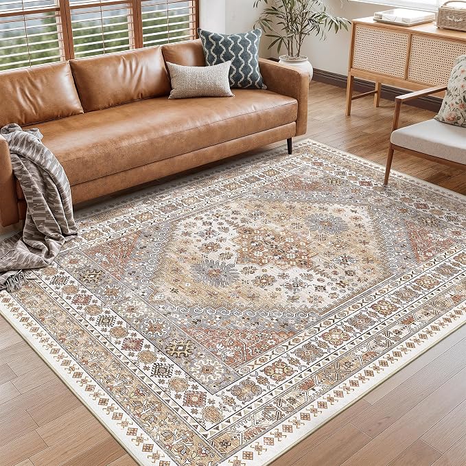 Area Rugs 5x7 Washable Rugs for Living Room, Ultra-Thin Soft Floral Vintage by Restydon