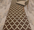 Custom Size Cut to Length Moroccan Trellis Design Runner Rug Mat For Wide Long Hallways with Non-Slip Rubber Backing, Better Traction for Pets, Prevent Slippage, Trellis Brown, 31 inch X 16 feet