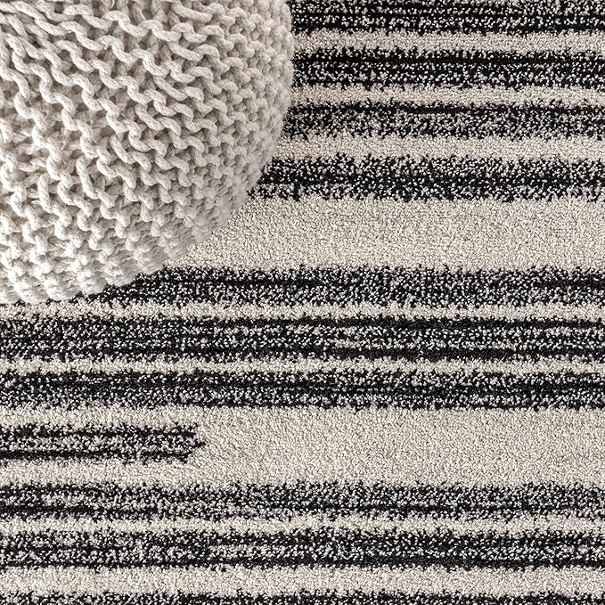 JONATHAN Y Khalil Modern Berber Stripe Cream/Black 3x3 Square Indoor Area Rug - Image 4
