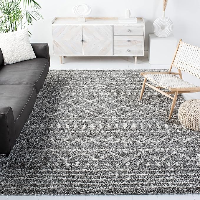 SAFAVIEH Arizona Shag Collection Area Rug - 8' Square, Brown & Ivory, Moroccan Design, Non-Shedding & Easy Care, 1.6-inch Thick Ideal for High Traffic Areas in Living Room, Bedroom (ASG741B)
