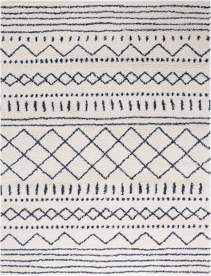SAFAVIEH Arizona Shag Collection Area Rug - 9' x 12', Ivory & Slate, Moroccan Design, Non-Shedding & Easy Care, 1.6-inch Thick Ideal for High Traffic Areas in Living Room, Bedroom (ASG741M)