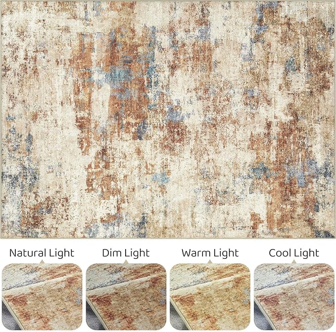 LOONGRUG 6x9 Area Rugs Washable Neutral Modern Living Room Rug Orange Blue | - Image 9