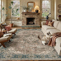 6x9 Blue Brown Retro Floral Washable Area Rug by HUGEAR