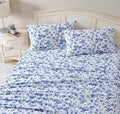 Laura Ashley - Flannel Sheets Full Size, Anti-Pilling & Wrinkle Resistant Cotton, Touchably Soft for All-Season Comfort - Bed Sheets with Matching Pillowcases & Fitted Sheet (Emelisa Blue)