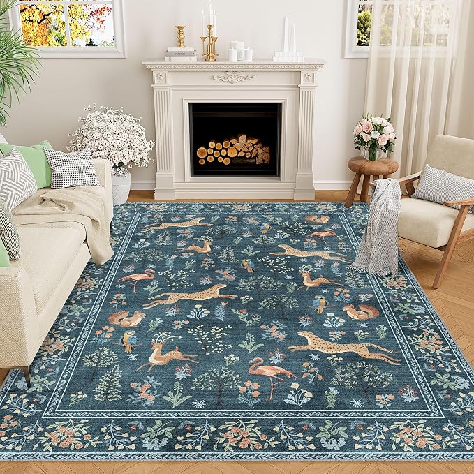 DUKINO 6x9 Area Rug, Washable Animal Living Room Rug Non Slip, Low Pile by DUKINO