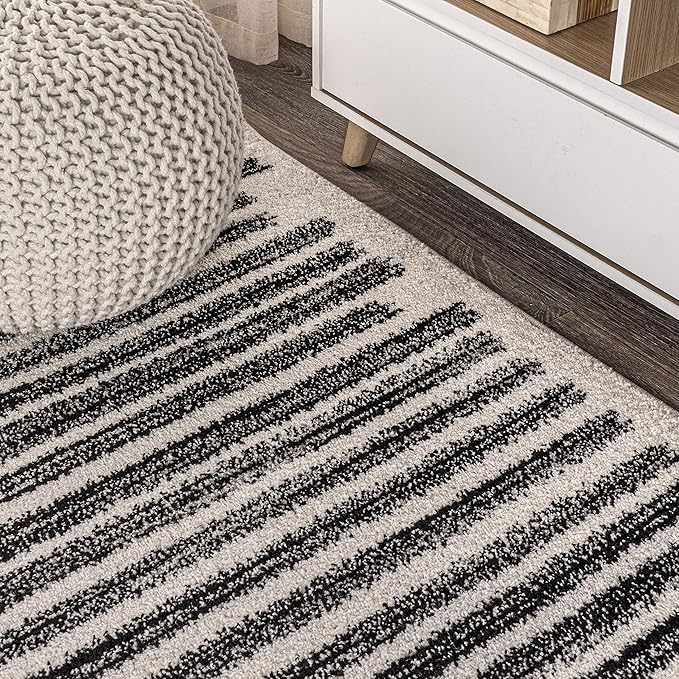 JONATHAN Y Khalil Modern Berber Stripe Cream/Black 3' Round Indoor Area Rug - Image 5
