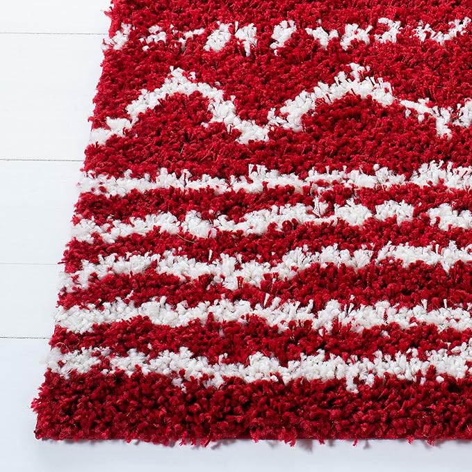 SAFAVIEH Arizona Shag Collection Area Rug - 5'1" x 7'6", Red & Ivory, Moroccan Design, Non-Shedding & Easy Care, 1.6-inch Thick Ideal for High Traffic Areas in Living Room, Bedroom (ASG741Q)
