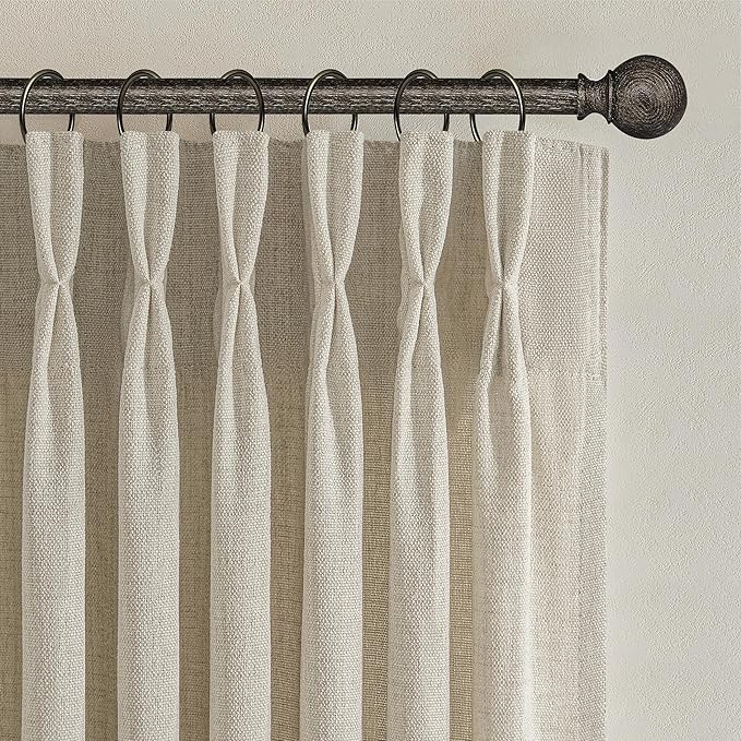 PleatedDrapes Warm Beige Burlap 95 Inch Curtains 2 Panel Set - Image 3