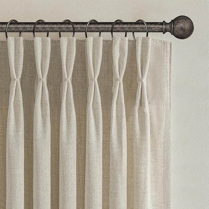 Memory Trained Pinch Pleated Linen Sheer Warm Beige Curtains 84 Inch Length | - Image 7
