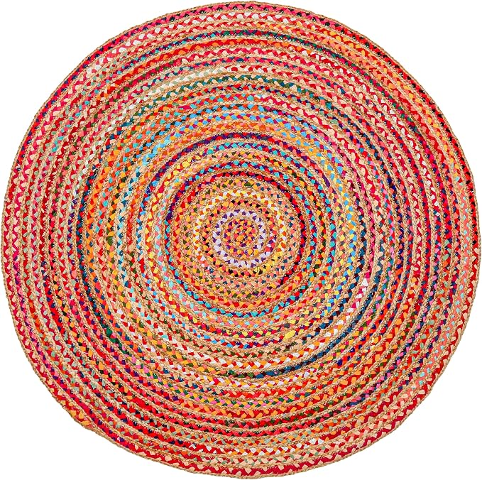 Hausattire Braided Boho Round Rug, 5 ft | Jute/cotton blend, hand woven - Image 8