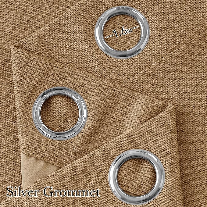 NICETOWN Short Faux Linen Caramel Blackout Curtains 63 inches Long for Kitchen - Privacy Panels for Living Room Bedroom, Modern Farmhouse Style Easy Care Grommet Top, 2 Panels, W42 by L63