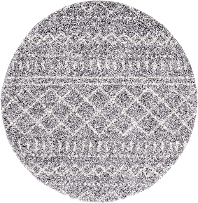 SAFAVIEH Arizona Shag Collection Area Rug - 3'2" Round, Grey & Ivory, Moroccan Design, Non-Shedding & Easy Care, 1.6-inch Thick Ideal for High Traffic Areas in Living Room, Bedroom (ASG741G)
