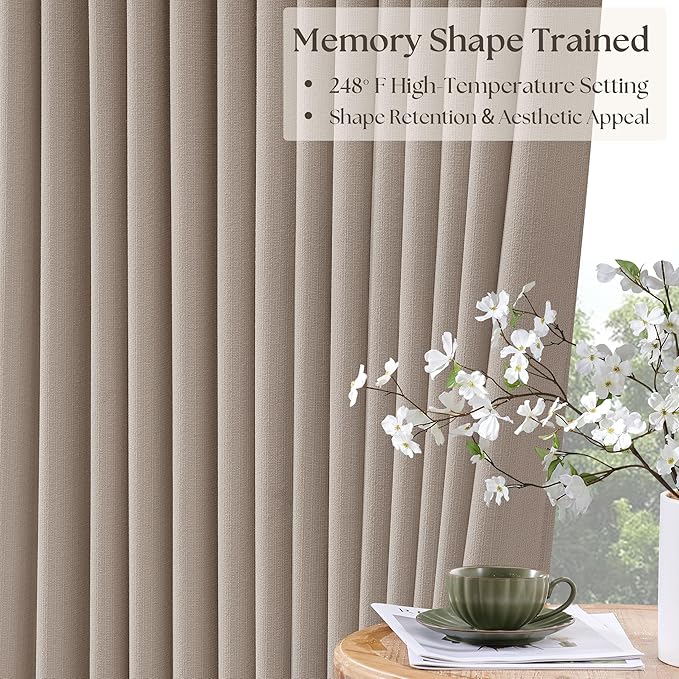 70 Inch Wide Blackout Pinch Pleat Curtains 102 Inches Long Burlywood Birch | - Image 4