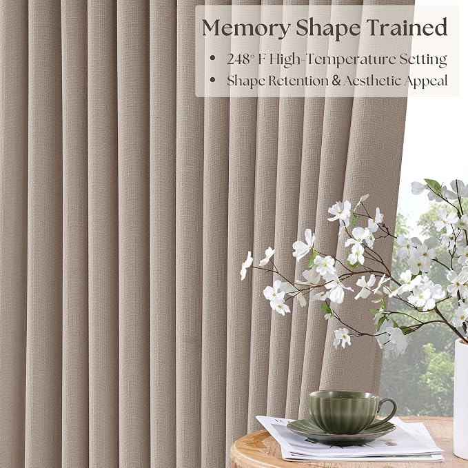 Burlywood Greige Pinch Pleated 100% Blackout Linen Curtains 86 Inch Length | - Image 4