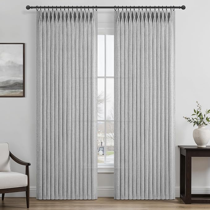 Light Grey Pleated Extra Wide 70 Inch Bedroom Curtains 84 Inches Long 2 Panels by PleatedDrapes