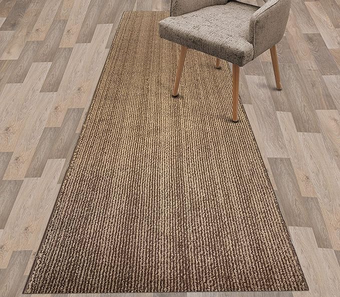 Custom Length Cut to Size Wide Width Carpet Runner Rug for Hallways, Slip Resistant Latex Rubber Backed, 31 inch Wide X Customized Length, Stripe Brown, 31 inch X 13 feet