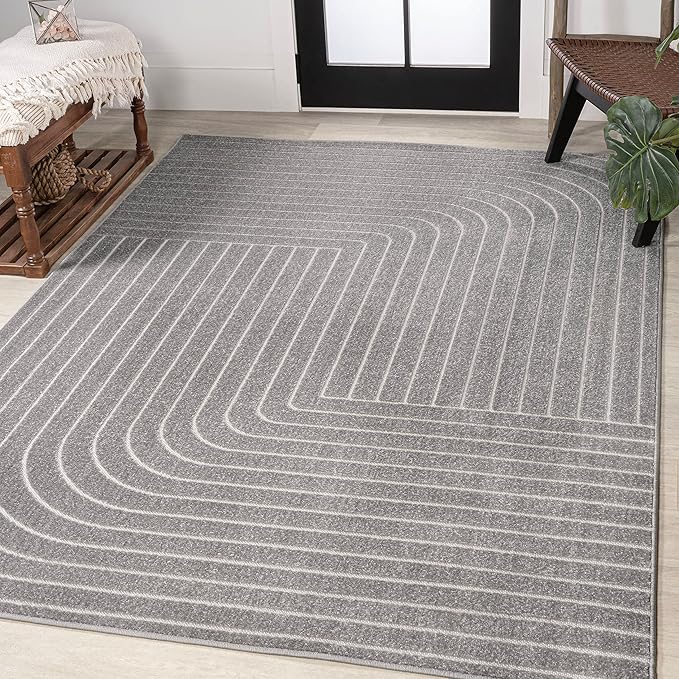Eyely NCS101B-4 Scandinavian Odense Minimalist Angle Geometric Indoor Area Rug, Modern, Contemporary, Coastal, Bohemian, Bedroom, Kitchen, Living Room, Non Shedding, Gray/Ivory, 4' x 6'