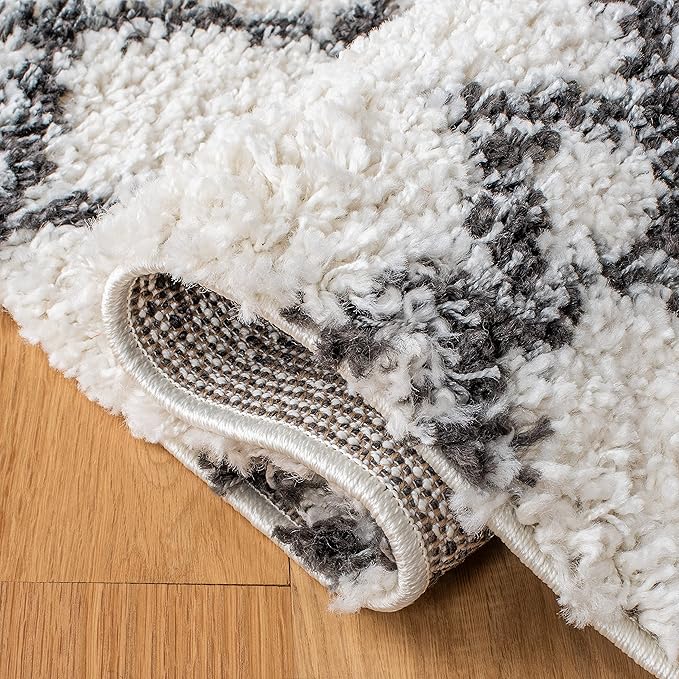SAFAVIEH Arizona Shag Collection Area Rug - 6'7" x 9'2", Ivory & Black, Moroccan Design, Non-Shedding & Easy Care, 1.6-inch Thick Ideal for High Traffic Areas in Living Room, Bedroom (ASG741Z)