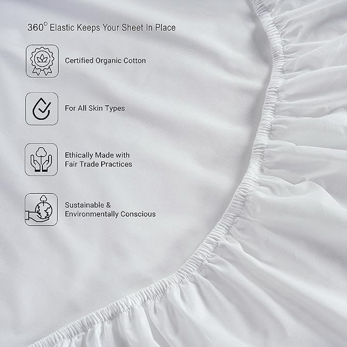 LANE LINEN 100% Organic Cotton Pure White Full Sheets Set, 4-Piece Pure Organic Cotton Long Staple Percale Weave Ultra Soft Best Bedding Sheets for Bed, Breathable, 15" Deep Pocket - White (2 Pack)