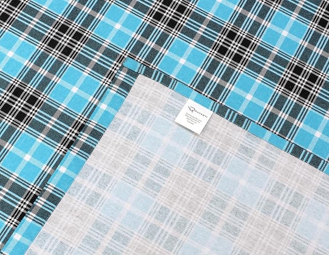 RUVANTI Flannel Sheets Queen Size - 100% Cotton Double Brushed Bed Sheets, Deep Pockets 16 Inches Queen Sheet Set, All Seasons Breathable & Extra Soft - Warm & Cozy, 4 Piece, Teal Plaid