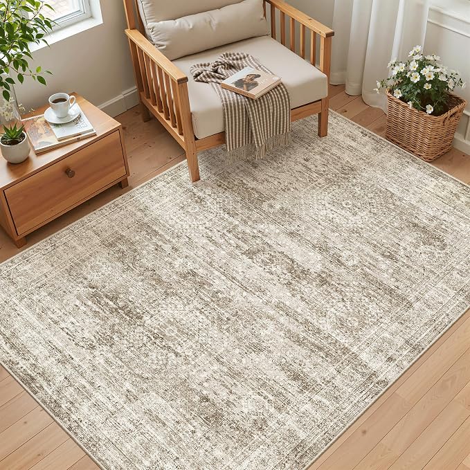 Soalmost 4x6 Area Rug for Living Room, Washable Rugs Non-Slip, Thin Foldable - Image 2