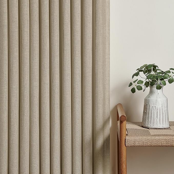 Neutral Pinch Pleated 96 Inch Greige Light Filtering Flax Linen Curtains | Flax - Image 9