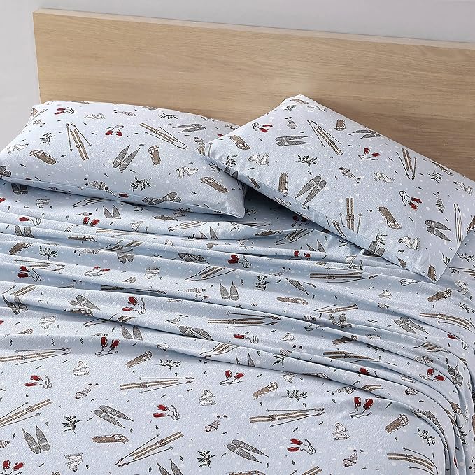 Eddie Bauer - King Sheets, Cotton Flannel Bedding Set, Brushed For Extra Softness, Cozy Home Decor (Snow Days, King)