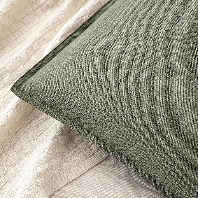MIULEE Decorative Linen Pillow Covers 20x20 Inch Olive Green | Boho Farmhouse​ - Image 2