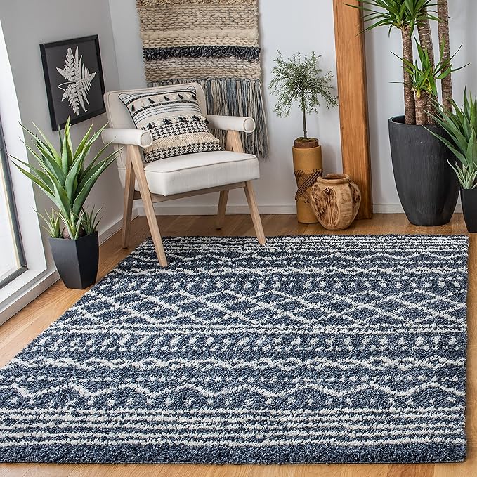 SAFAVIEH Arizona Shag Collection Area Rug - 5'1" x 7'6", Slate Blue & Ivory, Moroccan Design, Non-Shedding & Easy Care, 1.6-inch Thick Ideal for High Traffic Areas in Living Room, Bedroom (ASG741L)