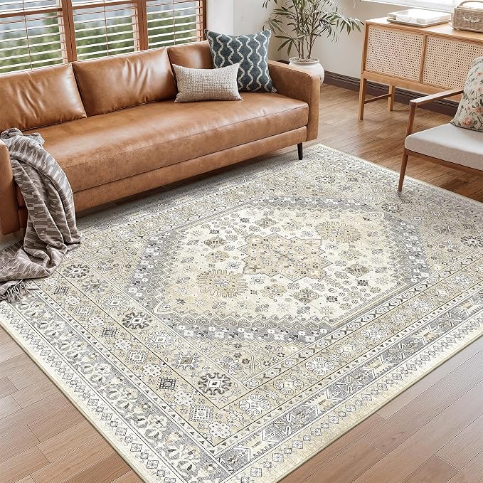 Area Rugs 5x7 Washable Rugs for Living Room, Ultra-Thin Soft Floral Vintage by Restydon