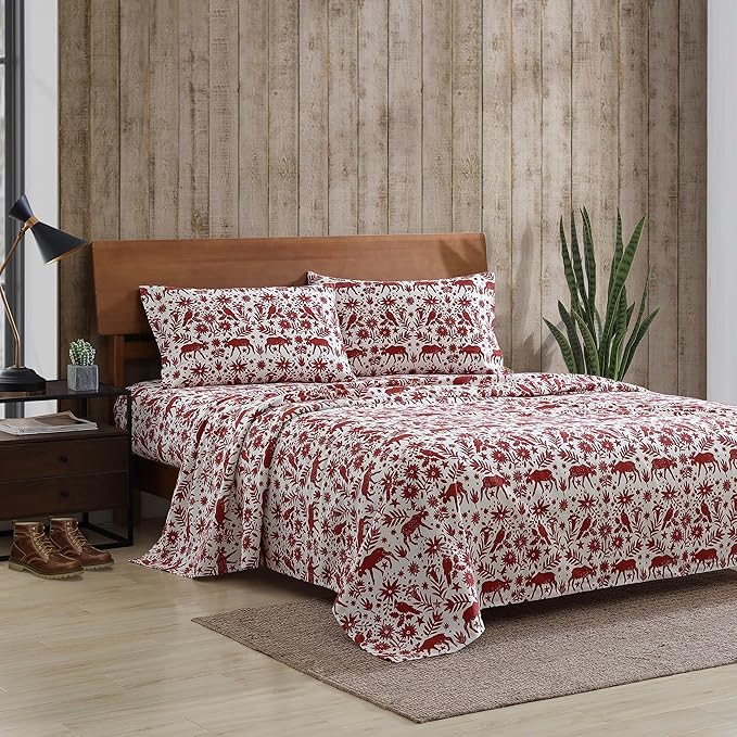 Eddie Bauer - Queen Sheets, Cotton Flannel Bedding Set, Brushed for Extra Softness, Cozy Home Decor (Arcadia Red, Queen)