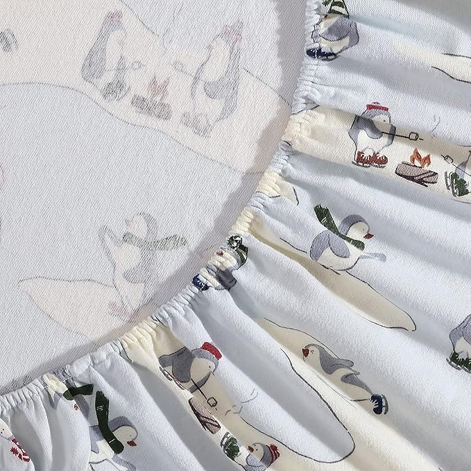 Eddie Bauer - Queen Sheets, Cotton Flannel Bedding Set, Brushed For Extra Softness, Cozy Home Decor (Skating Penguin, Queen)