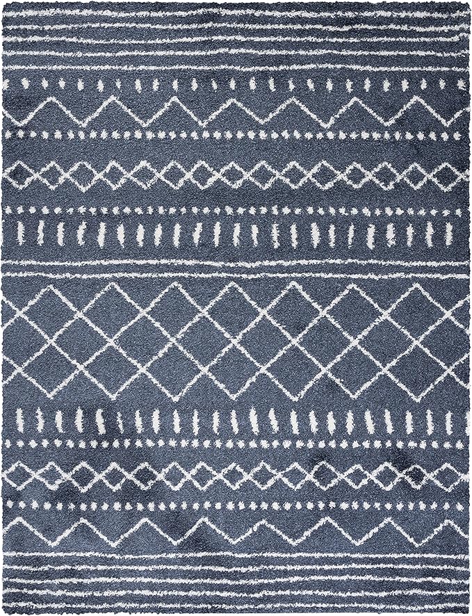 SAFAVIEH Arizona Shag Collection Area Rug - 9' x 12', Slate Blue & Ivory, Moroccan Design, Non-Shedding & Easy Care, 1.6-inch Thick Ideal for High Traffic Areas in Living Room, Bedroom (ASG741L)