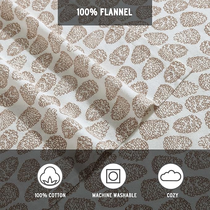 Eddie Bauer - Full Sheets, Cotton Flannel Bedding Set, Brushed For Extra Softness, Cozy Home Decor (Little Creek Pine Cone Beige, Full)