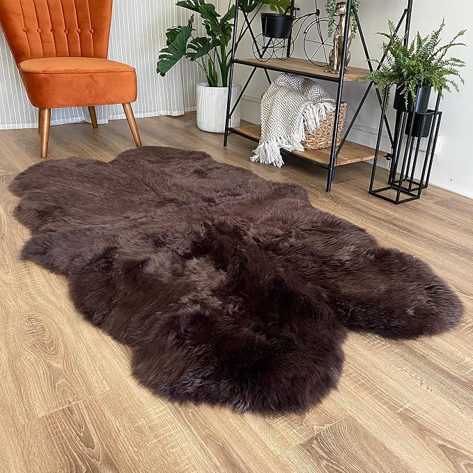 HUAHOO Premium Genuine Sheepskin Rug Brown Real Australia Sheepskin Natural by HUAHOO