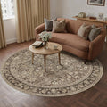 6ft Round Brown Vintage Floral Washable Rug by HUGEAR