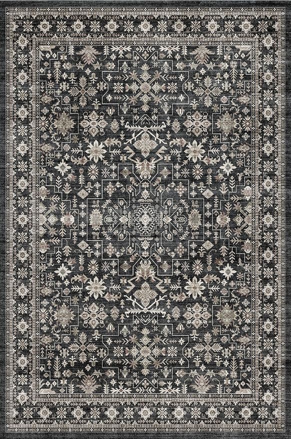 Black Floral Hallway Runner Rug by WelcometoBabovid