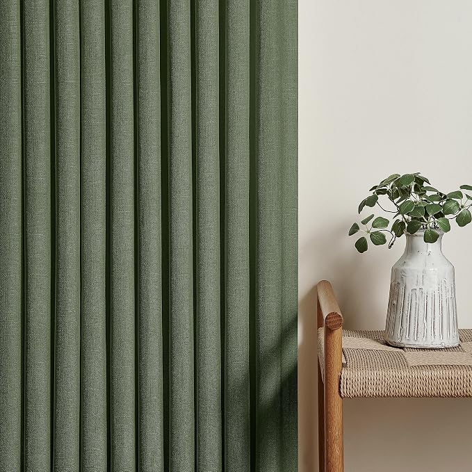 Extra Long Thick Linen Pinch Pleat Loden 120 Inch Long Curtains 2 Panels | - Image 8