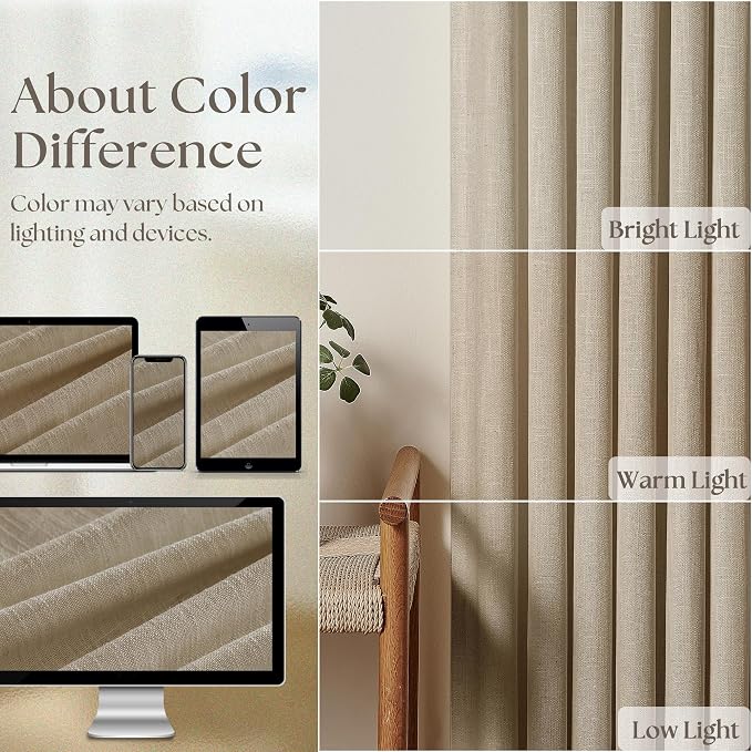 Dark Flax Linen Pinch Pleat Light Filter Curtains 120 Inches Long 2 Panels | - Image 4