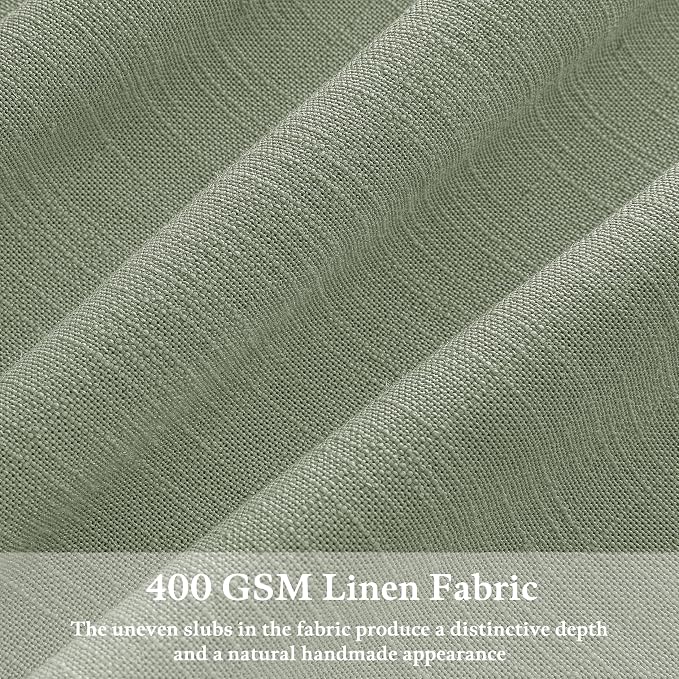 Pleated Memory Shaped Sage Green Linen Semi Sheer Curtains 50 by 80 Inch | - Image 3