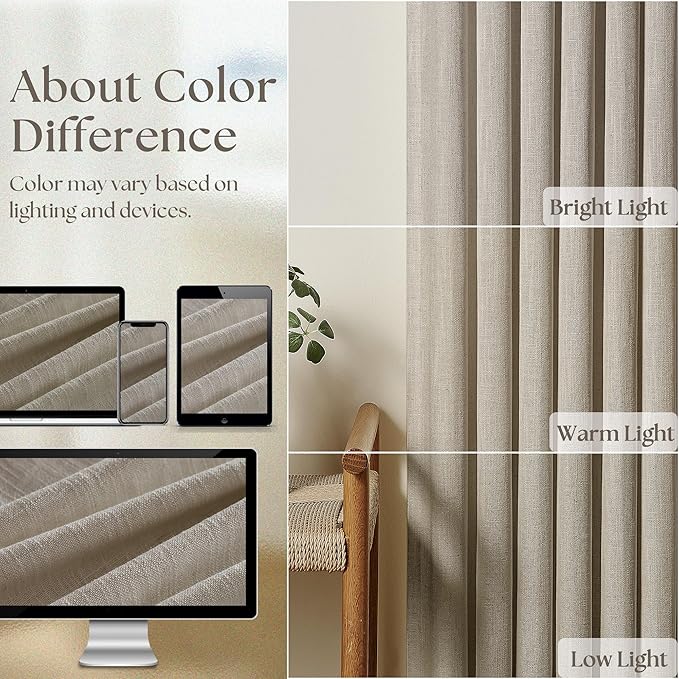Burlywood Birch Linen Pinch Pleated Curtains 126 Inches Long | Light Filtering - Image 5