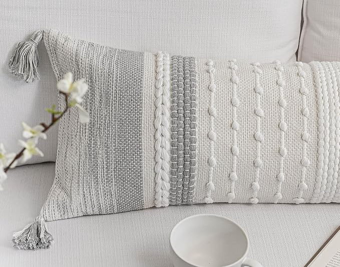 Gray Decorative Lumbar Pillow Cover 14x36, Farmhouse Lumbar Throw Pillow - Image 7