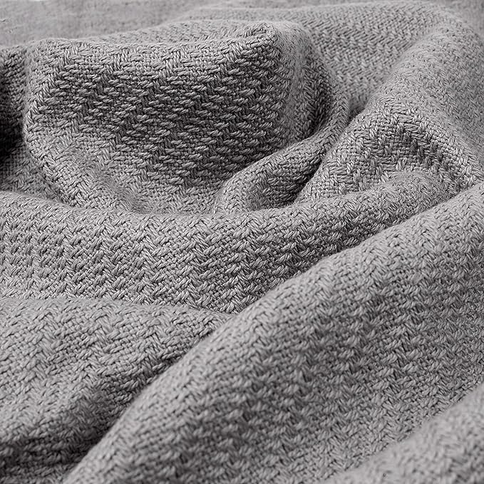 COTTON CRAFT Soft Cotton Thermal Blanket - Plush Herringbone Twill - All Season Luxurious Breathable Skin Friendly Lightweight Cooling Throw Blanket - Sofa Couch Travel Camping Dorm - King Grey