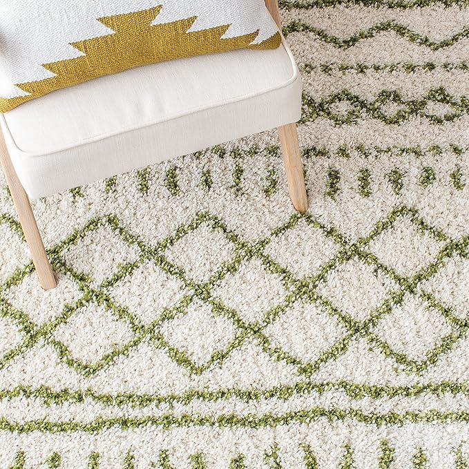 SAFAVIEH Arizona Shag Collection Area Rug - 9' x 12', Ivory & Green, Moroccan Design, Non-Shedding & Easy Care, 1.6-inch Thick Ideal for High Traffic Areas in Living Room, Bedroom (ASG741Y)