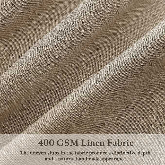 Pinch Pleated Semi Sheer Camel Tan Linen Curtains 96 Inches Long 2 Panels | - Image 2