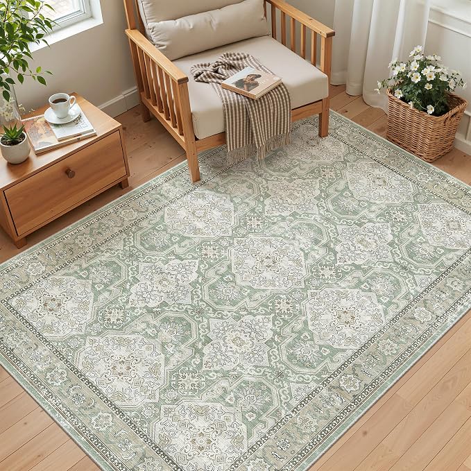 Soalmost 3x5 Rugs, Small Washable Kitchen Entryway Area Rug Green/Brown | - Image 4