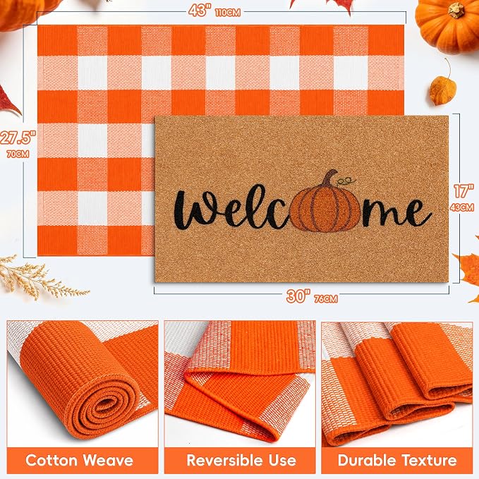 2 Pcs Fall Door Mat, Layered Pumpkin Welcome Coir Doormat - Image 2
